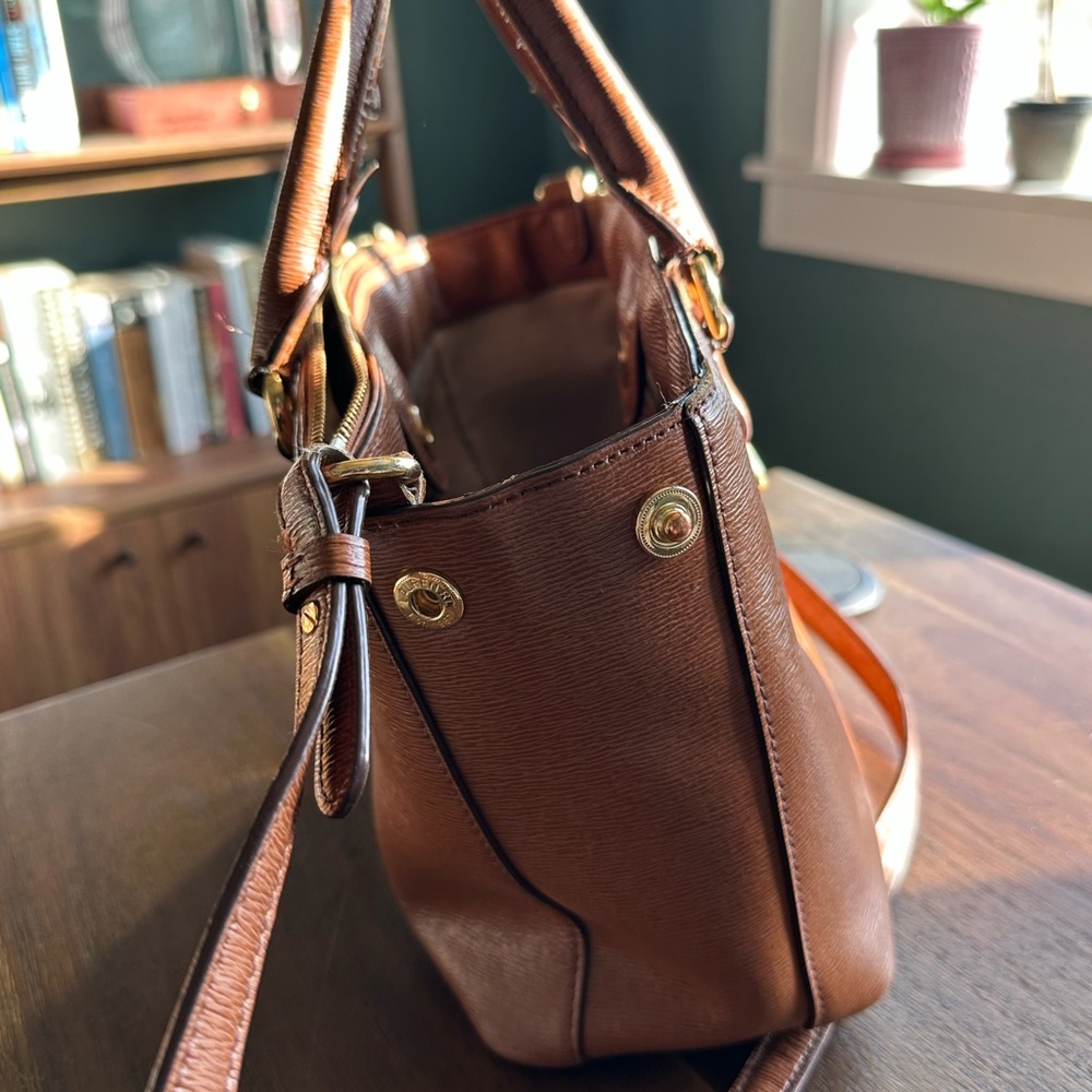 Lauren Ralph Lauren Tan Leather Satchel (significant flaws) - Picture 4 of 16